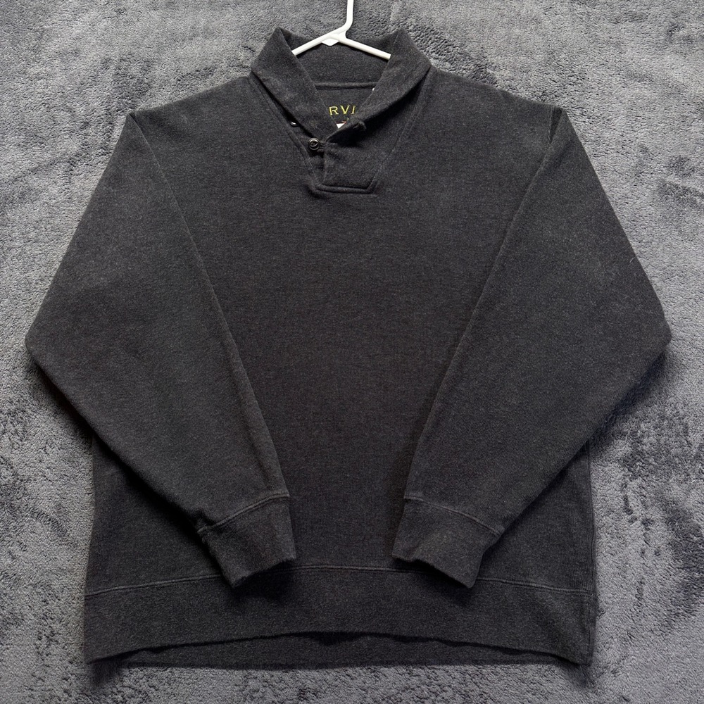 Orvis Shawl Loop Collar Sweatshirt Mens Medium Charcoal Gray Cotton Pullover